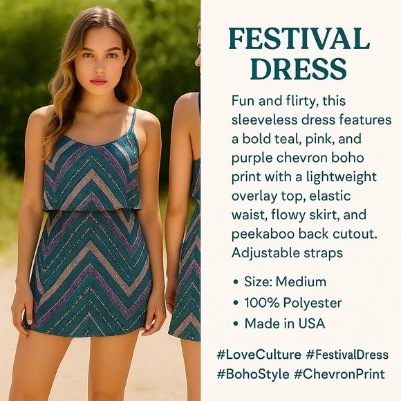 Love Culture Chevron Boho Festival Mini Dress M USA 🇺🇸 - Picture 6 of 6